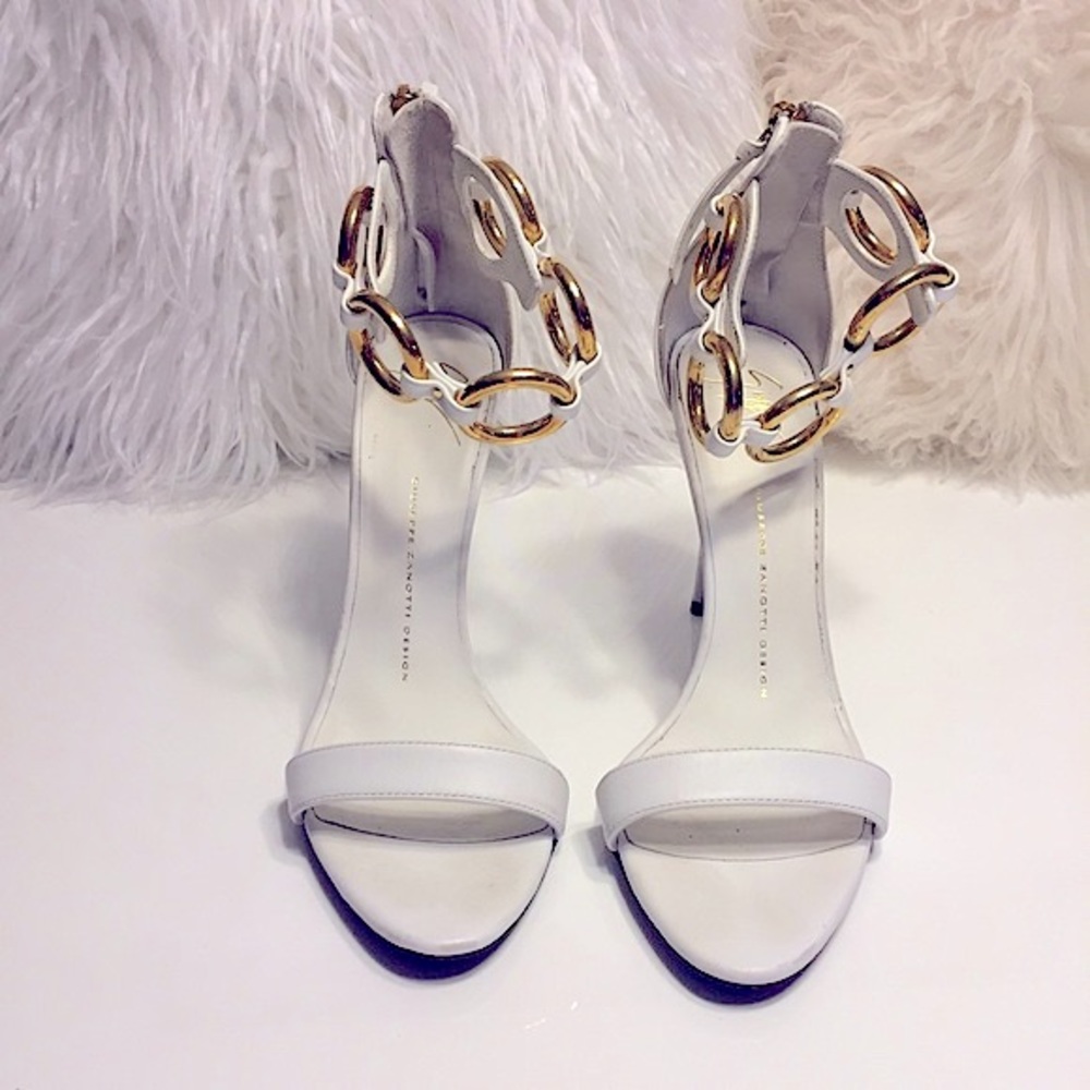 Giuseppe Zanotti white gold leather ankle heels sandal 39